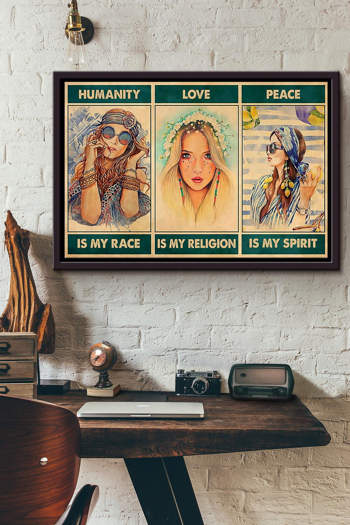 Hippie Humanity Is My Race Love Is My Religion n Framed Matte Canvas Framed Matte Canvas 8x10