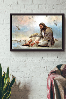 Jesus Sit On The Beach Feeding Sparrow Canvas n Framed Matte Canvas Framed Matte Canvas 12x16