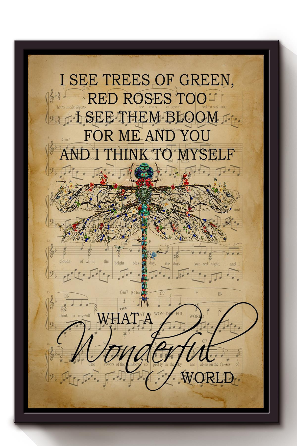 What A Wonderful World Lyrics Canvas Music Gift For Louis Armstrong Fan, Pop Fan, Valentine Day Framed Canvas Framed Prints, Canvas Paintings Framed Matte Canvas 8x10