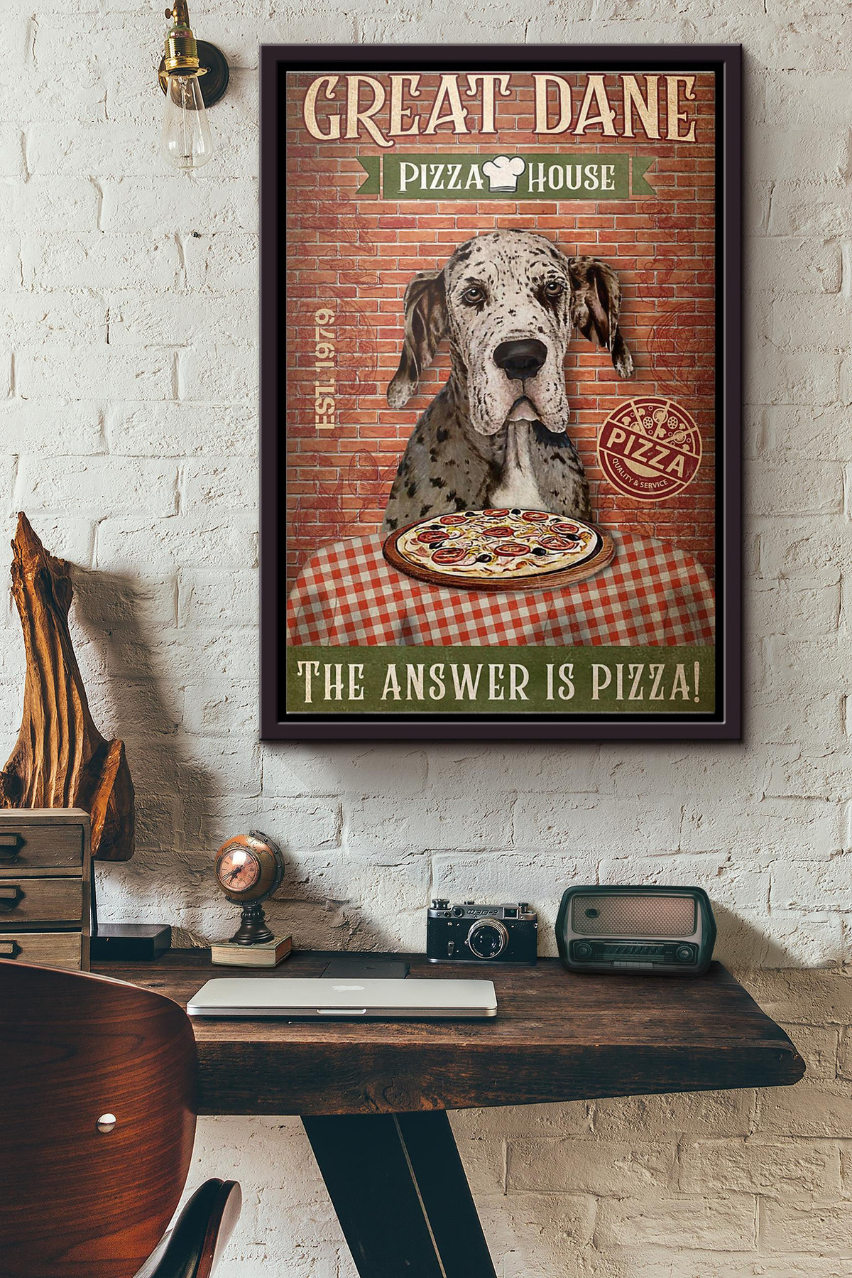 Great Dane Pizza House The Answer Is Pizza Canvas Framed Matte Canvas Framed Matte Canvas 8x10