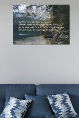Scripture Canvas Be Free From The Love of Money Hebrews 13:5 Christian Bible Verse Meaningful Framed Prints, Canvas Paintings Framed Matte Canvas 16x24
