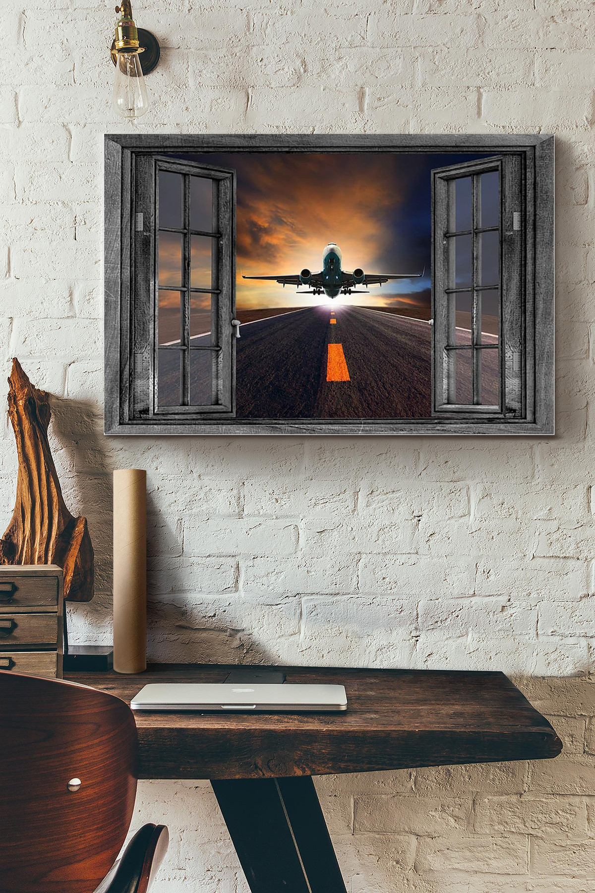 Airplane Flying Vintage 3D Window View Gift Idea Decor Framed Prints, Canvas Paintings Wrapped Canvas 8x10