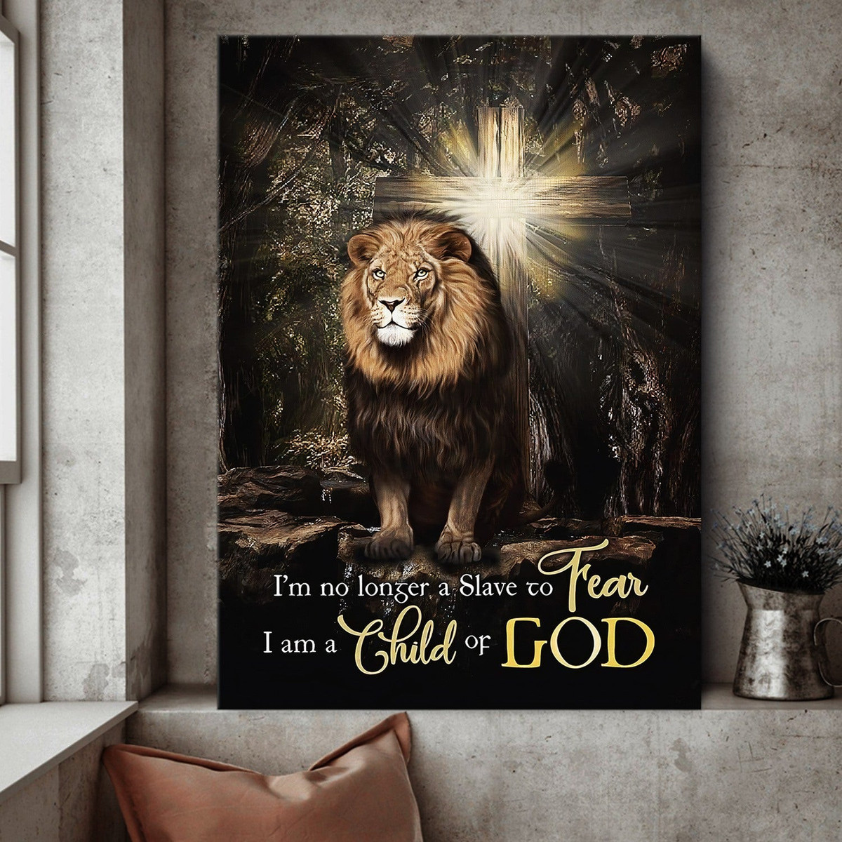 I'M No Longer A Slave To Fear Jesus Lion Cross  Matte Gallery Canvas Painting, Canvas Hanging Gift Idea Framed Prints, Canvas Paintings Wrapped Canvas 8x10