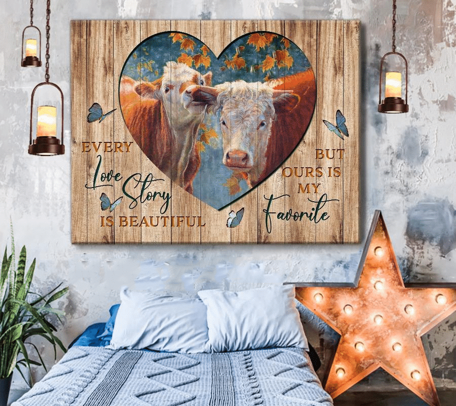 Cow, Our Love Story Is My Favorite Housewarming Gift Ideas, Gift For You, Gift For Cow Lover, Gift To Love Cow Couple, Valentine Day Gift, Living Room Wall Art, Bedroom Valentines Day For Her Framed Prints, Canvas Paintings Wrapped Canvas 8x10