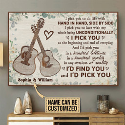 Personalized Canvas Painting Frames Acoustic Guitar Floral I Pick You Framed Prints, Canvas Paintings Framed Matte Canvas 8x10