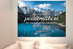 Bible Verse Canvas Peacemakers Matthew 5:9 Christian Scripture Art Framed Matte Canvas 16x24