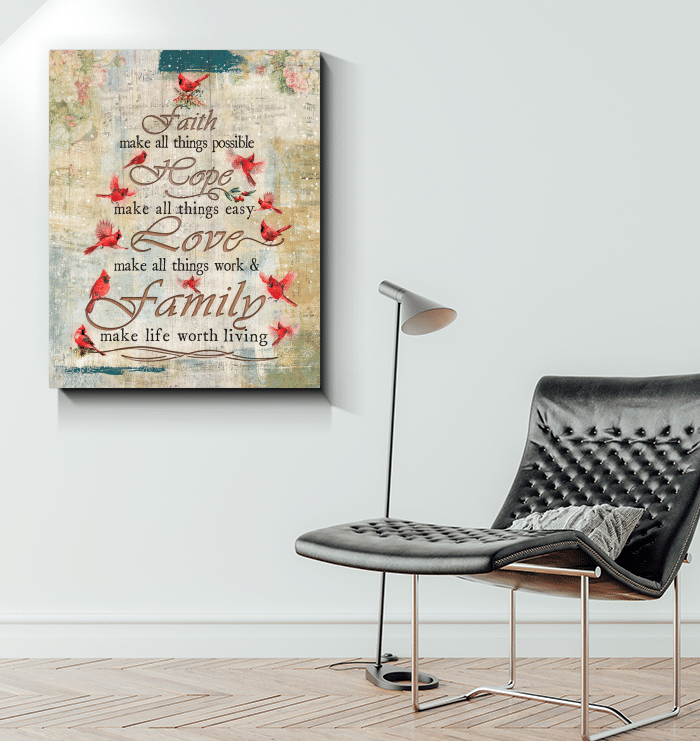 Cardinal Faith Hope Love Family Housewarming Gift Ideas, Gift For You, Gift For Her, Gift For Him, Gift For Dog Lover, Gift For Cardinal Lover, Memorial Gift, Gift For Memories Framed Prints, Canvas Paintings Wrapped Canvas 8x10