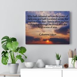 Bible Verse Canvas Into The Kingdom of His Dear Son Colossians 1:13-14 Christian Scripture Ready to Hang Faith Print Framed Prints, Canvas Paintings Wrapped Canvas 12x16