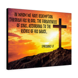 Bible Verse Canvas Though His Death Ephesians 1:7 Christian Scripture Ready to Hang Faith Print Framed Prints, Canvas Paintings Wrapped Canvas 8x10