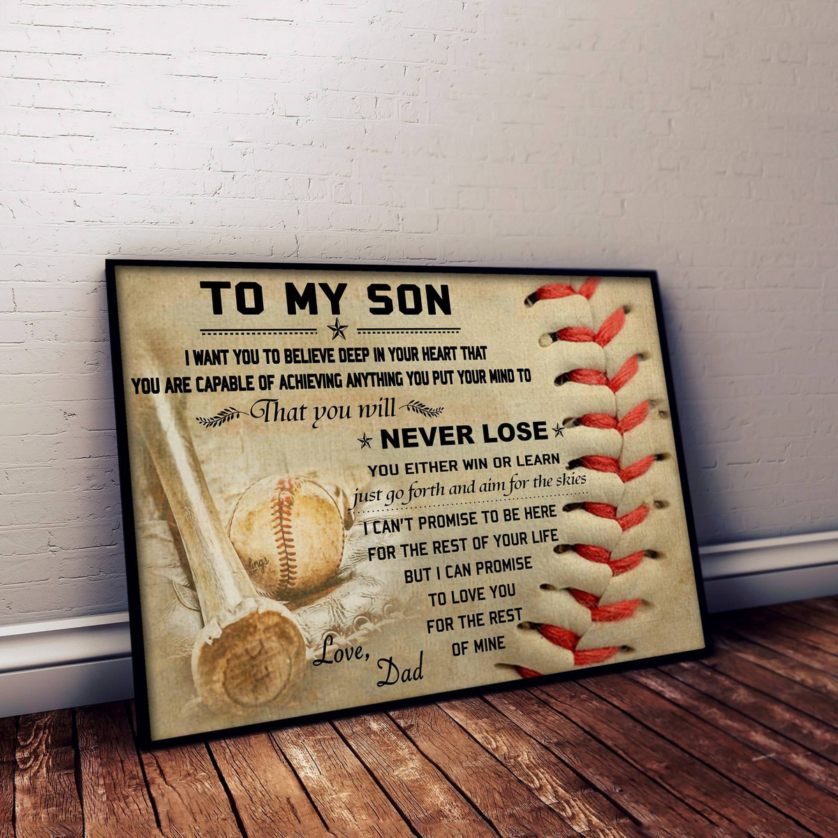 Baseball To My Son I Want You To Believe Deep In Your Heart Housewarming Gift Ideas, Framed Prints, Canvas Paintings Wrapped Canvas 8x10