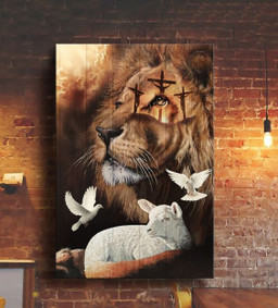 Jesus Beautiful Lion Lamb And Dove Matte Gallery Canvas Painting, Canvas Hanging Gift Idea Framed Prints, Canvas Paintings Framed Matte Canvas 8x10