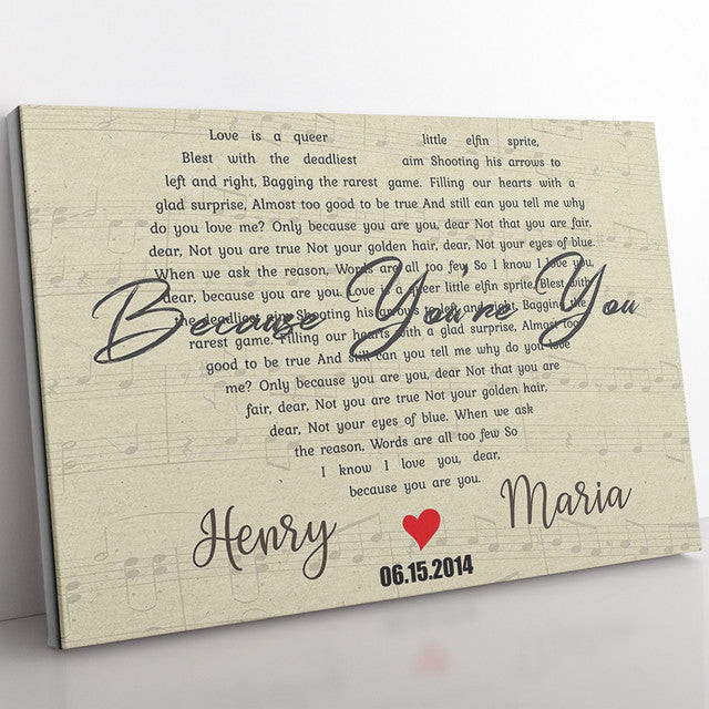 Personalized Gift For Husband, First Love Song Lyrics Heart Shape Framed Prints, Canvas Paintings Wrapped Canvas 8x10