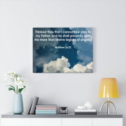 Bible Verse Canvas Twelve Legions of Angels Hebrews 13:1-2 Christian Scripture Ready to Hang Faith Print Framed Prints, Canvas Paintings Framed Matte Canvas 16x24