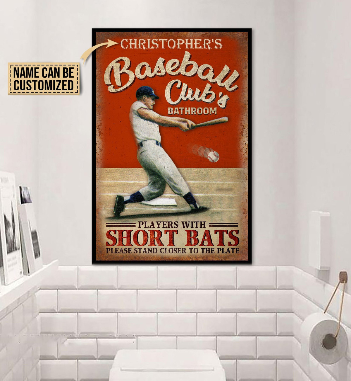 Personalized Canvas Painting Frames Baseball Club Bathroom Short Bath Framed Prints, Canvas Paintings Wrapped Canvas 8x10