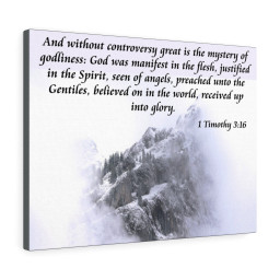 Bible Verse Canvas Mystery of Godliness 1 Timothy 3:16 Christian Scripture Ready to Hang Faith Print Framed Prints, Canvas Paintings Framed Matte Canvas 24x36