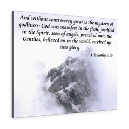 Bible Verse Canvas Mystery of Godliness 1 Timothy 3:16 Christian Scripture Ready to Hang Faith Print Framed Prints, Canvas Paintings Framed Matte Canvas 8x10