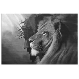 Jesus And Lion Canvas, The Lion Of Judah Jesus Lion Canvas Hanging Gift, Canvas Paiting Frames Print (Black) Wrapped Canvas 20x30