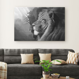 Jesus And Lion Canvas, The Lion Of Judah Jesus Lion Canvas Hanging Gift, Canvas Paiting Frames Print (Black) Wrapped Canvas 16x24