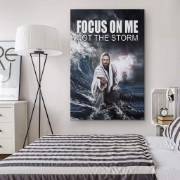 Jesus Reaching Hand Canvas: Focus On Me Not The Storm Canvas Gallery Painting Wrapped Canvas Decor Wrapped Canvas 16x24