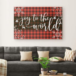 Joy To The World Buffalo Plaid Christian Christmas Canvas Gallery Painting Wrapped Canvas Canvas Wrapped Canvas 16x24