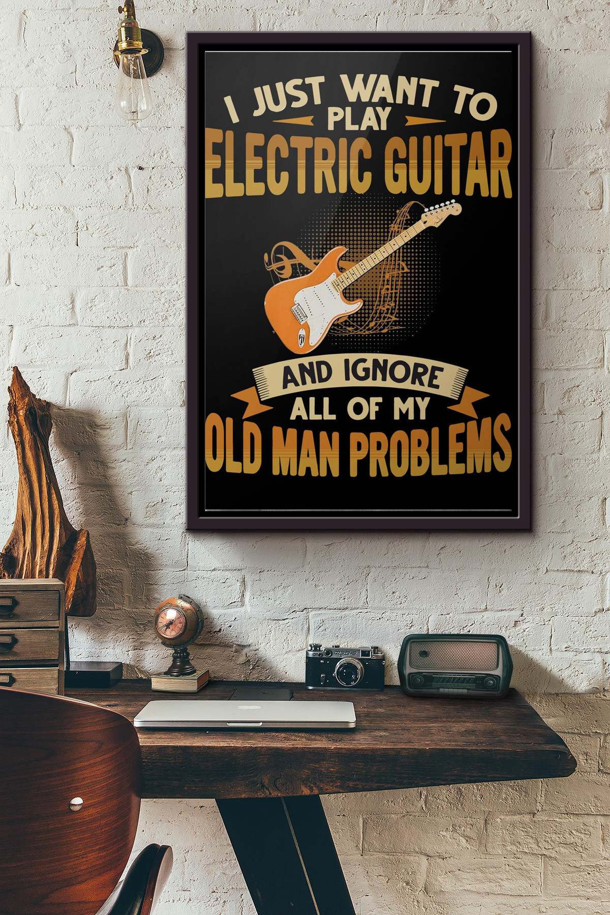 I Just Want To Play Electric Guitar And Ignore All Of My Old Man Problems Canvas Framed Matte Canvas Framed Matte Canvas 8x10