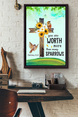 Birds Sunflower Cross You Are Worth More Than Many Sparrows Canvas Framed Matte Canvas Framed Matte Canvas 12x16