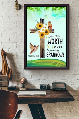 Birds Sunflower Cross You Are Worth More Than Many Sparrows Canvas Framed Matte Canvas Framed Matte Canvas 8x10