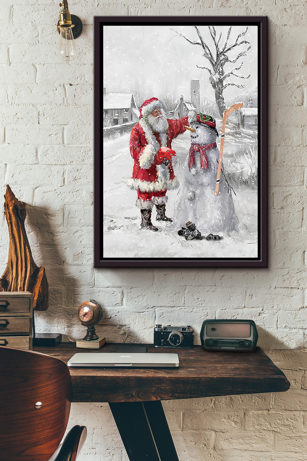 Ice Hockey And Santa Christmas Canvas Framed Matte Canvas Framed Matte Canvas 8x10