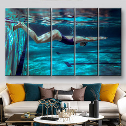 Underwater Female Swimmer In Swimming Pool Sports And Recreation, Multi Canvas Painting Ideas, Multi Piece Panel Canvas Housewarming Gift Ideas Canvas Canvas Gallery Painting Framed Prints, Canvas Paintings Multi Panel Canvas 5PIECE(60x36)