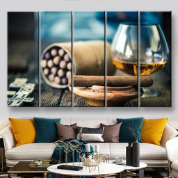 Cigars And Glass Wine And Cigar, Multi Canvas Painting Ideas, Multi Piece Panel Canvas Housewarming Gift Ideas Canvas Canvas Gallery Painting Framed Prints, Canvas Paintings Multi Panel Canvas 5PIECE(60x36)