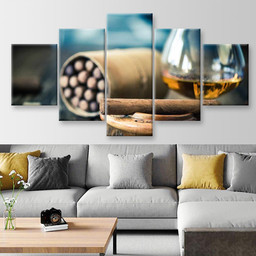 Cigars And Glass Wine And Cigar, Multi Canvas Painting Ideas, Multi Piece Panel Canvas Housewarming Gift Ideas Canvas Canvas Gallery Painting Framed Prints, Canvas Paintings Multi Panel Canvas 5PIECE(Mixed 12)