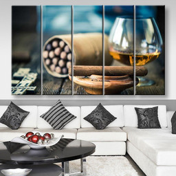 Cigars And Glass Wine And Cigar, Multi Canvas Painting Ideas, Multi Piece Panel Canvas Housewarming Gift Ideas Canvas Canvas Gallery Painting Framed Prints, Canvas Paintings Multi Panel Canvas 5PIECE(80x48)