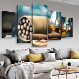 Cigars And Glass Wine And Cigar, Multi Canvas Painting Ideas, Multi Piece Panel Canvas Housewarming Gift Ideas Canvas Canvas Gallery Painting Framed Prints, Canvas Paintings Multi Panel Canvas 5PIECE(Mixed 16)