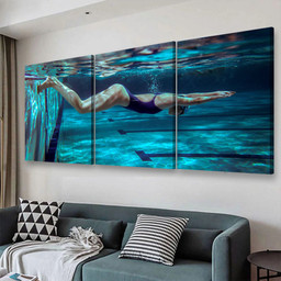 Underwater Female Swimmer In Swimming Pool Sports And Recreation, Multi Canvas Painting Ideas, Multi Piece Panel Canvas Housewarming Gift Ideas Canvas Canvas Gallery Painting Framed Prints, Canvas Paintings Multi Panel Canvas 3PIECE(48x24)