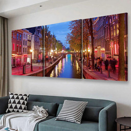 Amsterdam Red Light District Area In The City Centre At Dusk North Holland The Netherlands 2 Landscape, Multi Canvas Painting Ideas, Multi Piece Panel Canvas Housewarming Gift Ideas Canvas Canvas Gallery Painting Multi Panel Canvas 3PIECE(48x24)