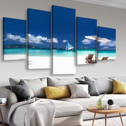 Sun Umbrellas And Wooden Beds On Tropical Beach Caribbean Vacation 2 Nature, Multi Canvas Painting Ideas, Multi Piece Panel Canvas Housewarming Gift Ideas Canvas Canvas Gallery Painting Framed Prints, Canvas Paintings Multi Panel Canvas 5PIECE(Mixed 16)