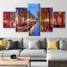 Amsterdam Red Light District Area In The City Centre At Dusk North Holland The Netherlands 2 Landscape, Multi Canvas Painting Ideas, Multi Piece Panel Canvas Housewarming Gift Ideas Canvas Canvas Gallery Painting Multi Panel Canvas 5PIECE(Mixed 12)