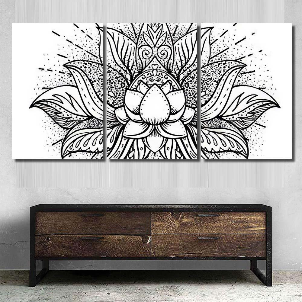 Lotus Sacred Geometry Ayurveda Symbol Harmony 1 Mandala Multi Panel Canvas Print Gift IDeas Canvas Canvas Gallery Painting Framed Prints, Canvas Paintings Multi Panel Canvas 3PIECE(36 x18)