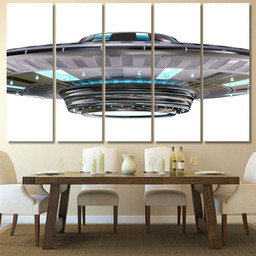 Metal Silver Vintage Ufo Isolated On Galaxy Sky and Space Multi Piece Panel Canvas Housewarming Gift Ideas Canvas Canvas Gallery Prints Multi Panel Canvas 5PIECE(60x36)