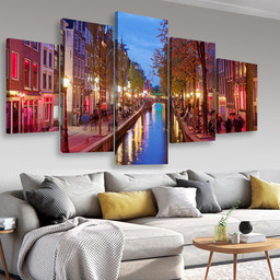 Amsterdam Red Light District Area In The City Centre At Dusk North Holland The Netherlands 2 Landscape, Multi Canvas Painting Ideas, Multi Piece Panel Canvas Housewarming Gift Ideas Canvas Canvas Gallery Painting Multi Panel Canvas 5PIECE(Mixed 16)