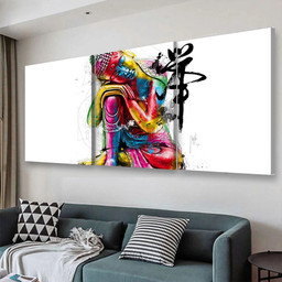 Colorful Resting Buddha, Multi Canvas Painting Ideas, Multi Piece Panel Canvas Housewarming Gift Ideas Canvas Canvas Gallery Painting Framed Prints, Canvas Paintings Multi Panel Canvas 3PIECE(48x24)