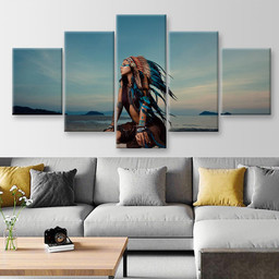 Indian Woman Outdoors At Sunset Native American Style Background With Free Text Space Abstrast, Multi Canvas Painting Ideas, Multi Piece Panel Canvas Housewarming Gift Ideas Canvas Canvas Gallery Painting Multi Panel Canvas 5PIECE(Mixed 12)