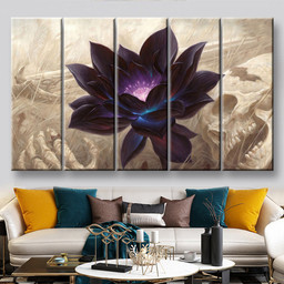 Black Lotus Abstract Flower, Multi Canvas Painting Ideas, Multi Piece Panel Canvas Housewarming Gift Ideas Canvas Canvas Gallery Painting Framed Prints, Canvas Paintings Multi Panel Canvas 5PIECE(60x36)