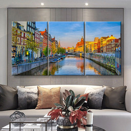 Amsterdam Holland Landscape, Multi Canvas Painting Ideas, Multi Piece Panel Canvas Housewarming Gift Ideas Canvas Canvas Gallery Painting Framed Prints, Canvas Paintings Multi Panel Canvas 3PIECE(36 x18)