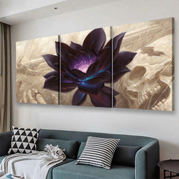 Black Lotus Abstract Flower, Multi Canvas Painting Ideas, Multi Piece Panel Canvas Housewarming Gift Ideas Canvas Canvas Gallery Painting Framed Prints, Canvas Paintings Multi Panel Canvas 3PIECE(48x24)