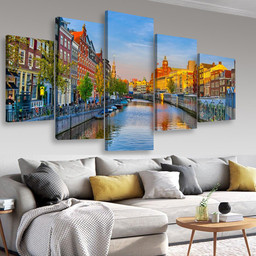 Amsterdam Holland Landscape, Multi Canvas Painting Ideas, Multi Piece Panel Canvas Housewarming Gift Ideas Canvas Canvas Gallery Painting Framed Prints, Canvas Paintings Multi Panel Canvas 5PIECE(Mixed 16)