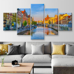 Amsterdam Holland Landscape, Multi Canvas Painting Ideas, Multi Piece Panel Canvas Housewarming Gift Ideas Canvas Canvas Gallery Painting Framed Prints, Canvas Paintings Multi Panel Canvas 5PIECE(Mixed 12)