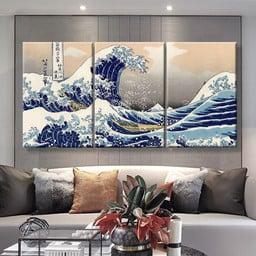 The Great Wave Off Kanagawa, Multi Canvas Painting Ideas, Multi Piece Panel Canvas Housewarming Gift Ideas Canvas Canvas Gallery Painting Framed Prints, Canvas Paintings Multi Panel Canvas 3PIECE(36 x18)