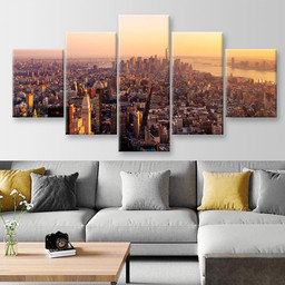 New York City At Sunset Landscape, Multi Canvas Painting Ideas, Multi Piece Panel Canvas Housewarming Gift Ideas Canvas Canvas Gallery Painting Framed Prints, Canvas Paintings Multi Panel Canvas 5PIECE(Mixed 12)
