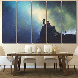 Night Scene Two Brothers Outdoors Llittle Galaxy Sky and Space Multi Piece Panel Canvas Housewarming Gift Ideas Canvas Canvas Gallery Prints Multi Panel Canvas 5PIECE(80x48)